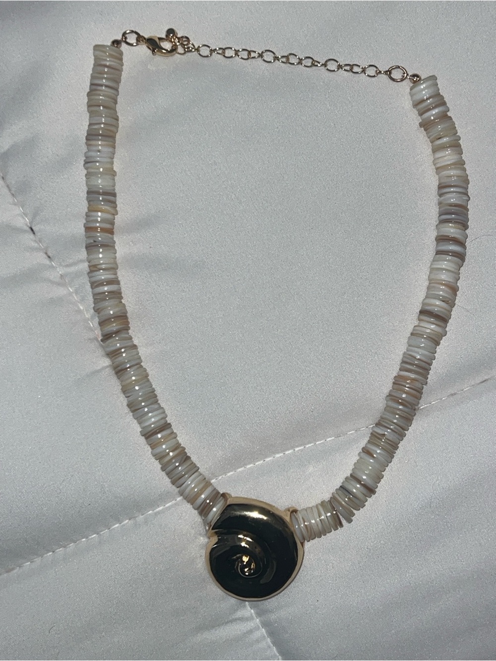 Target Neutral Bead Necklace with Gold Shell Pendant